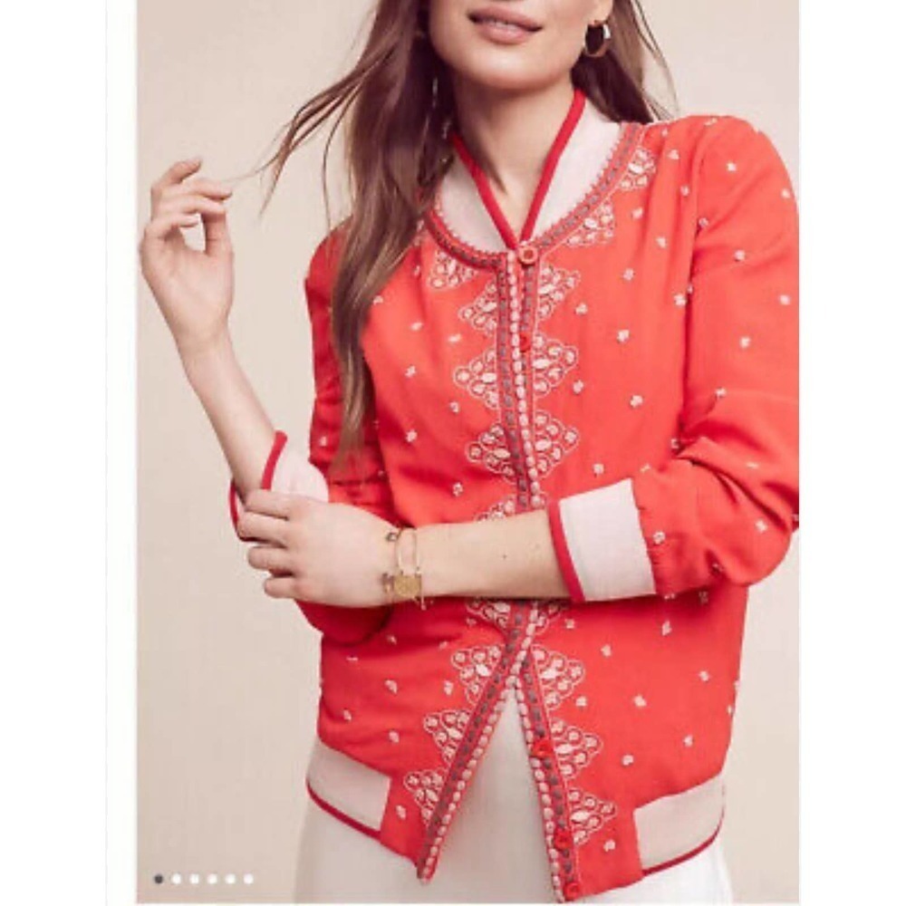 Anthropologie Conditions Apply Arabella Embroidered Bomber Jacket Womens Size XS